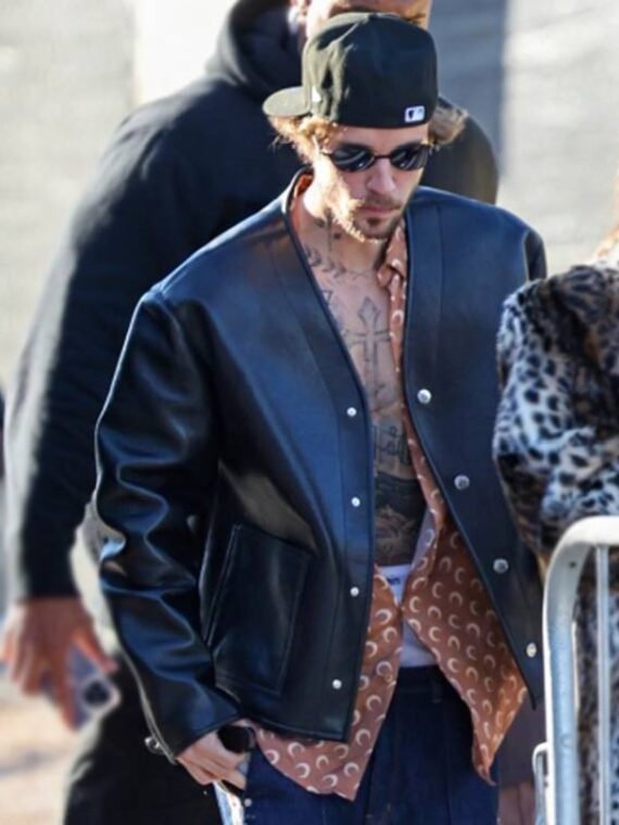 Super Bowl LVIII Justin Bieber Black Leather Jacket