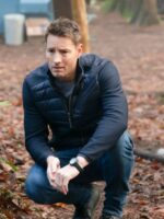 Tracker 2024 Justin Hartley Blue Puffer Jacket