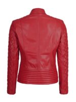 Women Red Quilted Leather Jacket