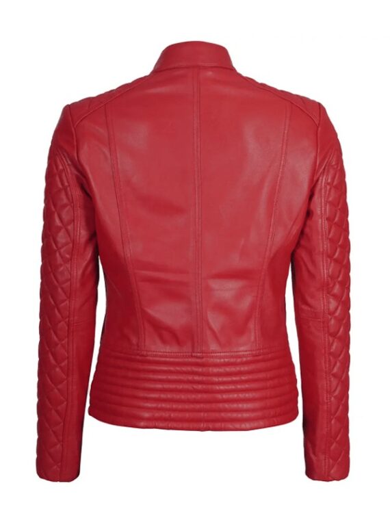 Women Red Quilted Leather Jacket