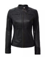 Dodge Black Leather Biker Jacket