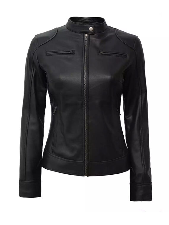 Dodge Black Leather Biker Jacket