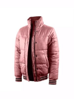 Womens Pink Puffer Bomber Jacket