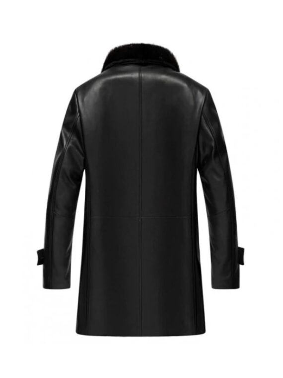 Mens 3/4 Premium Black Leather Shearling Coat