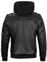 Mens Black Leather Hooded Jacket