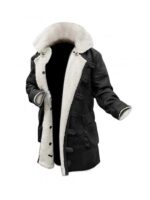 Mens Black Sherpa Leather Coat