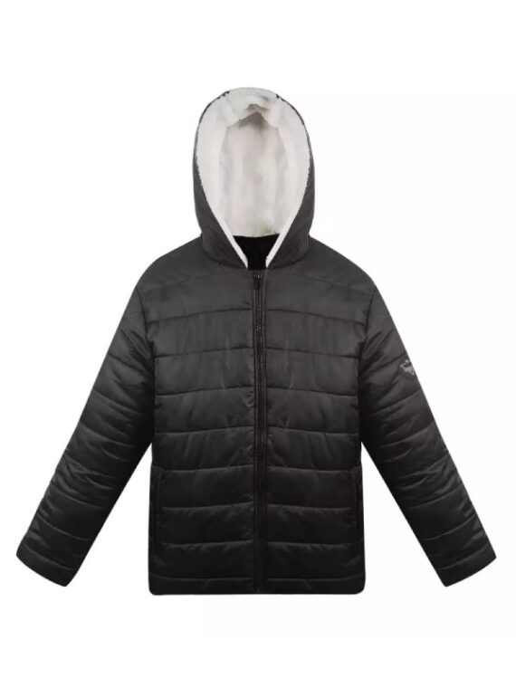 Mens Black Sherpa Lined Puffer Hooded Jacket
