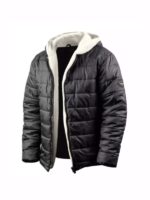 Mens Black Sherpa Lined Puffer Hooded Jacket