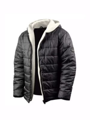 Mens Black Sherpa Lined Puffer Hooded Jacket