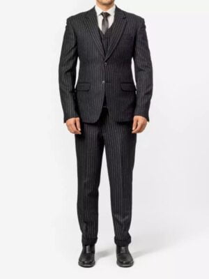 Three Piece Mens Black Pinstripe Suit