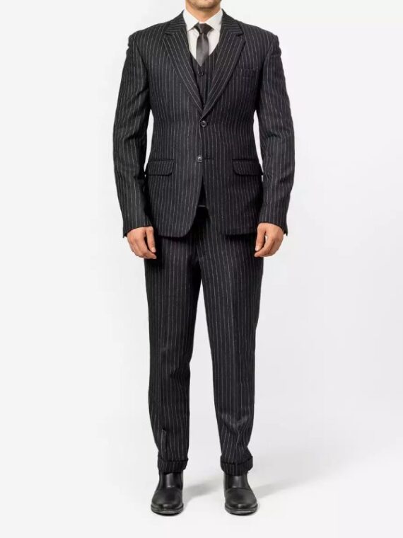 Three Piece Mens Black Pinstripe Suit