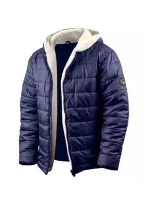 Mens Blue Sherpa Puffer Hooded Jacket