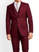 Mens Three Piece Maroon Suit