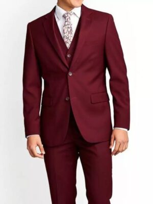 Mens Three Piece Maroon Suit