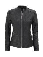Womens Black Leather Textured Jacket