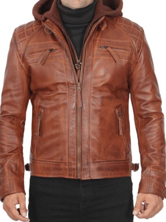 Johnson Mens Quilted Tan Leather Bomber Jacket