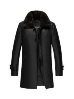 Mens 3/4 Premium Black Leather Shearling Coat