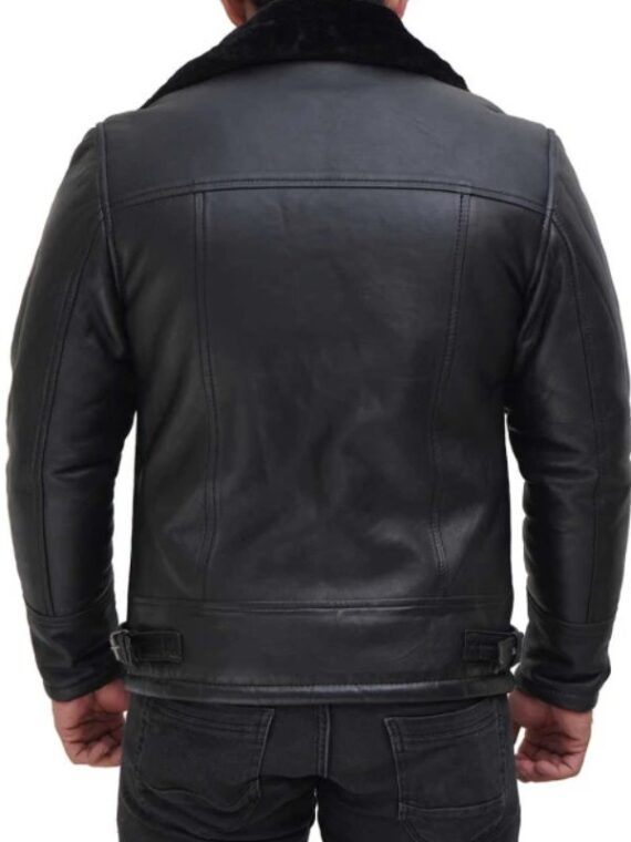 Mens Black Shearling Leather Bomber Jacket