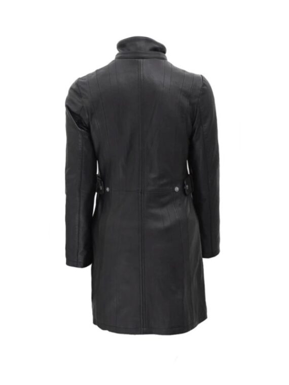 Womens Black Leather Shearling Coat