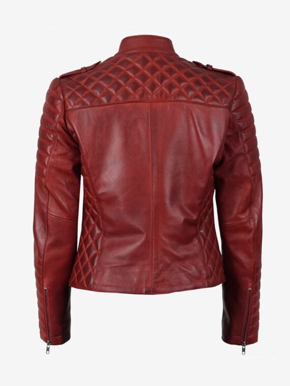 Womens Biker Asymmetrical Maroon Leather Jacket