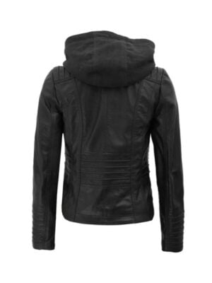 Shop Womens Black Leather Jacket With Detachable Hood