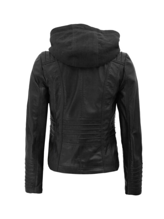 Womens Black Leather Jacket With Hood