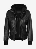 Womens Black Leather Jacket With Hood