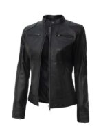 Dodge Black Leather Biker Jacket