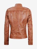 Womens Tan Leather Biker Jacket