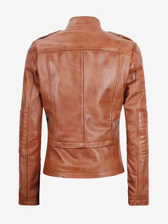 Womens Tan Leather Biker Jacket