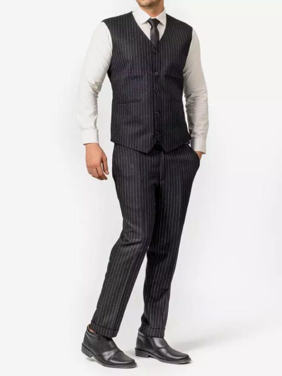 Three Piece Mens Black Pinstripe Suit