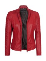 Women Red Quilted Leather Jacket