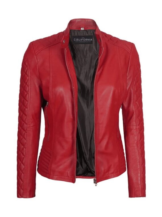 Women Red Quilted Leather Jacket