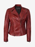 Womens Biker Asymmetrical Maroon Leather Jacket