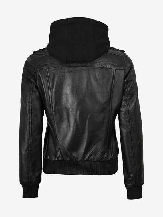 Womens Black Leather Jacket With Hood