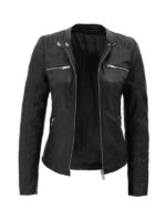 Womens Black Leather Jacket With Hood