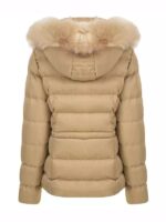 Womens Brown Puffer Trim Fur Hooded Jacket