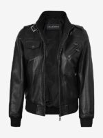 Womens Black Leather Jacket With Hood