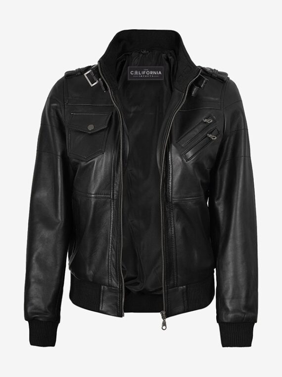 Womens Black Leather Jacket With Hood