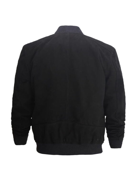 Mens Suede Leather Bomber Jacket - Black
