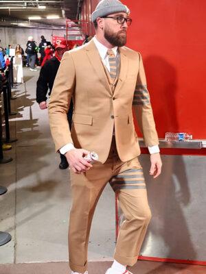 AFC Championship Game 2025 Travis Kelce Stripe Suit