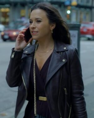 Lacey Chabert An Unexpected Valentine 2025 Black Leather Jacket