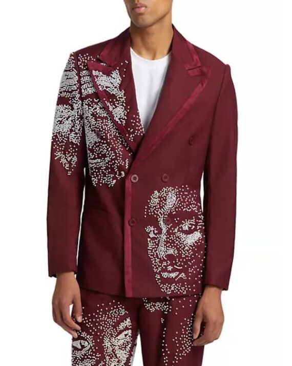 Access Daily Scott Evans Burgundy Embellished Blazer