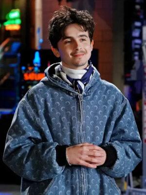 Timothee Chalamet Crescent Moon-Print Blue Denim Jacket