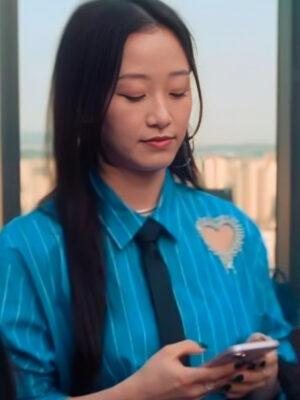 Xo Kitty Yuri Blue Striped Heart Shirt