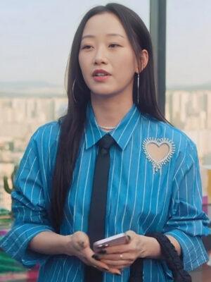 Xo Kitty Yuri Blue Striped Heart Shirt