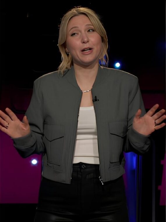 After Midnight Taylor Tomlinson Grey Bomber Jacket