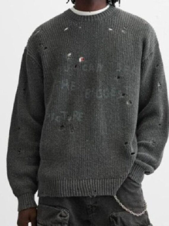 All American S07 Bre-Z Grey Printed Ripped Effect Sweater