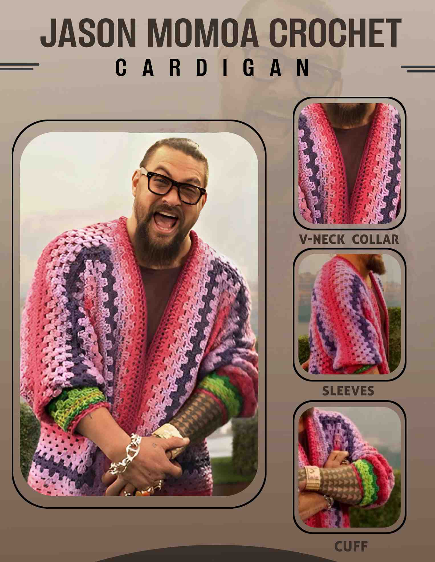 Jason Momoa Crochet Cardigan - Pink