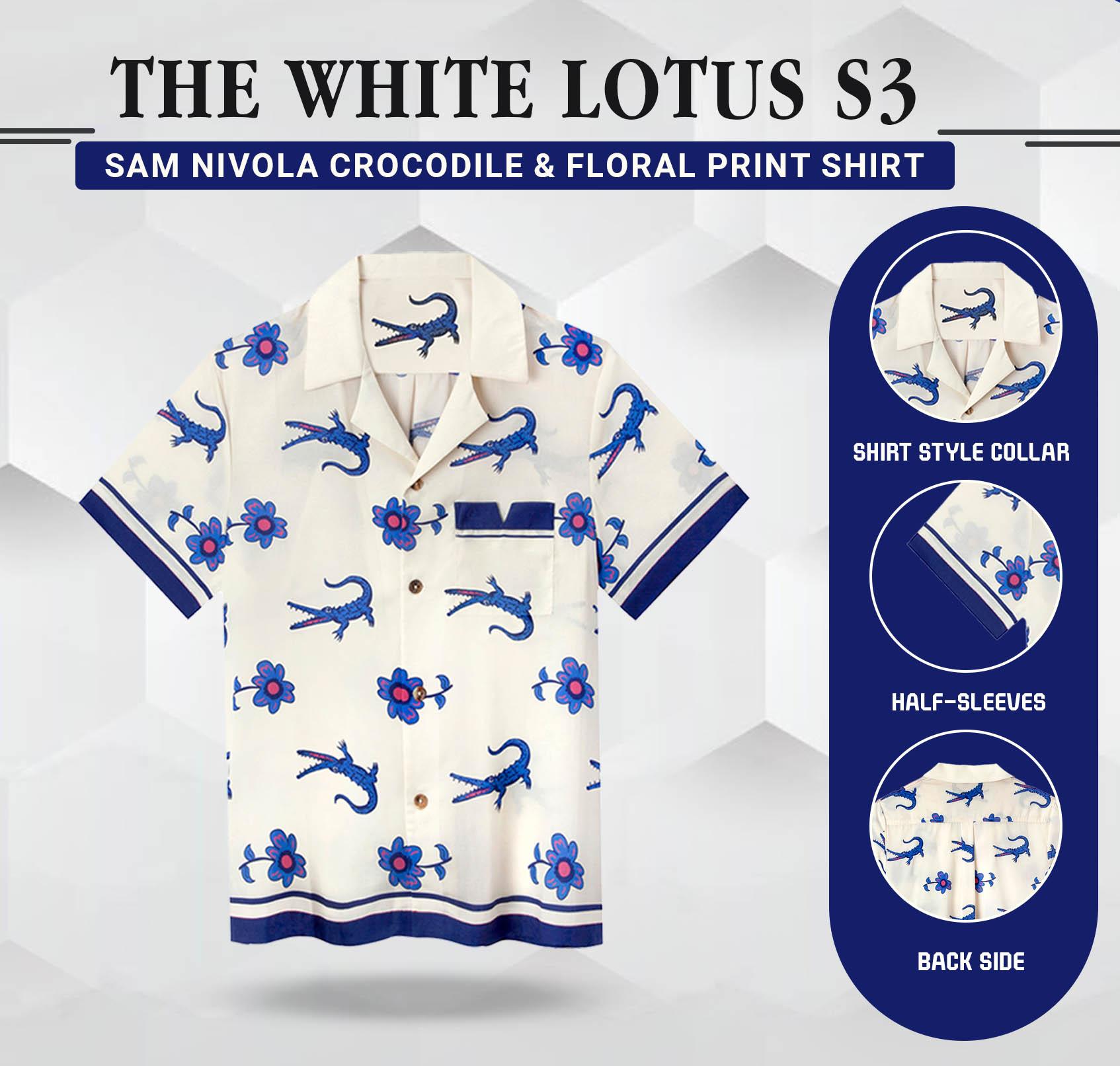 Lochlan Ratliff The White Lotus S03 Sam Nivola Crocodile & Floral Shirt